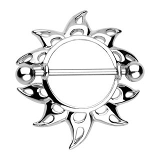Tribal Sun Sunburst Nipple Shield Ring Bar Barbell 14 gauge (041)