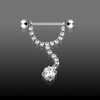 Clear Gem Line Solitaire Dangle Nipple Shield Ring Bar Barbell 14 gauge (631)