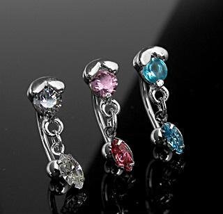 Clear Gem Reverse Dangle Eyebrow Curve Ring Bar with Marquise Dangle 16 Gauge (2068)
