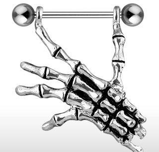 Skeleton Hand Gothic Nipple Ring Shield Bar Barbell Skull 14 gauge (756)