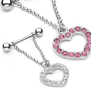Clear Gem Pave' Heart Nipple Ring Shield Bar Barbell (6117)