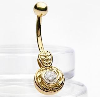 14k Yellow Gold Antique Style Belly Button Navel Ring Bar CZ (0027)