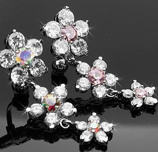 Reverse Dangle Crystal Flower Belly Button Navel Ring Bar Clear Aurora Borealis (4640)