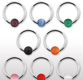 SALE 8 'Cat Eye' Captive Bead Belly Button Navel Nipple Ring CBR Circular Barbell Bar 14 GA (RS21)