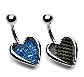 Black Carbon Fiber Heart Belly Button Navel Ring Bar 14 gauge (7406)
