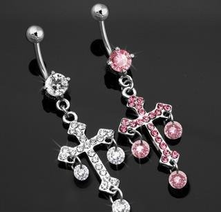Floating CZ Pave' Cross Belly Button Navel Ring Bar Clear 14 gauge (6743)