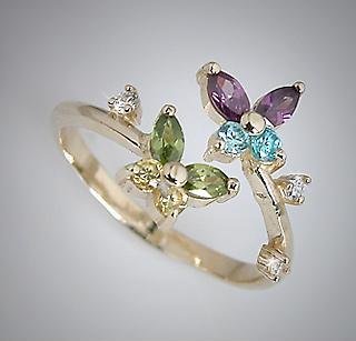 10k Yellow Gold Multi-color CZ Butterfly Adjustable Toe Pinky Ring Toering (606)