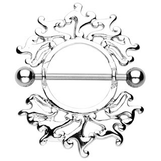 Tribal Flame Nipple Ring Shield Bar Barbell 14 gauge (040)