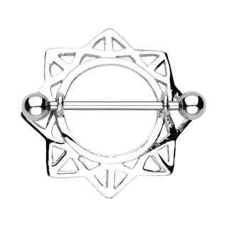 Tribal Sun Sunburst Nipple Ring Shield Bar Barbell 14 gauge (630)