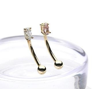 14k Yellow Gold Prong Set Pink Oval CZ Eyebrow Curve Ring Bar Rings Curves (GDE-02)