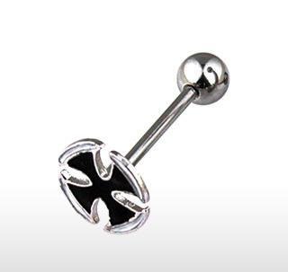 Black Iron Cross Barbell Tongue Ring Bar 14 gauge 5/8 (544-1)