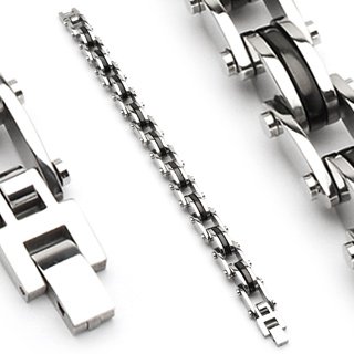 Stainless Steel Black Center Link 8 Inch Mens Bracelet (6601)