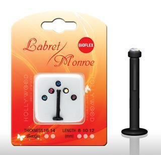 Bioflex Push-fit Monroe Labret Lip Chin Stud Ring 6 in 1 Set Labrets Monroes 16 gauge Black (1610K)