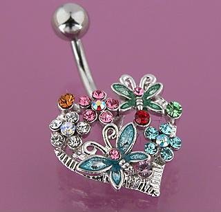 Heart Gem Butterfly Flower Dragonfly Belly Button Navel Ring Bar (4726)