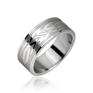 Stainless Steel Tribal Design Etched Mens Band Ring Size 10 (10135)