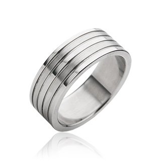 Stainless Steel Mens Grooved Band Ring Size 10 (068)