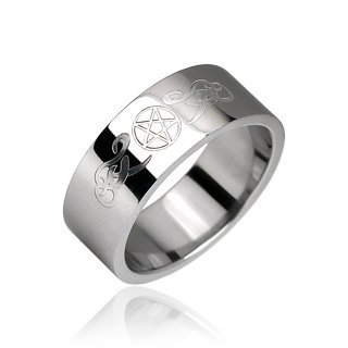 Stainless Steel Mens Band Ring with Gothic Etched Design Size 13 (10095)