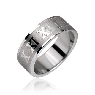 Stainless Steel Roman Numeral Etched Mens Band Ring Size 13 (10140)