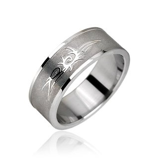 Stainless Steel Tribal Design Etched Mens Band Ring Size 12 (10144)