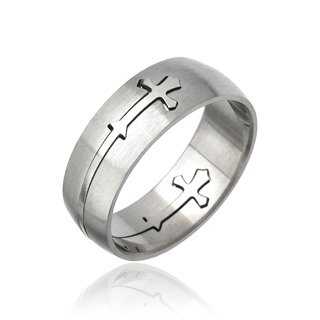 Stainless Steel Mens Carved Cross Band Ring Size 12 (054)