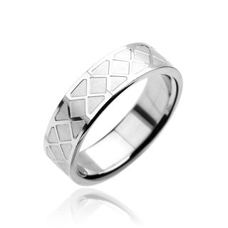 Stainless Steel Unisex Diamond Design Etched Band Ring Size 11 (7066)