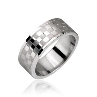 Stainless Steel Checkerboard Etched Mens Band Ring Size 12 (10172)