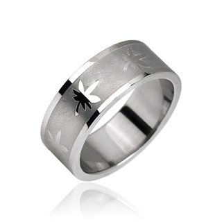 Stainless Steel Marijuana Pot Leaf Etched Mens Band Ring Size 12 (10145)