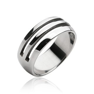 Stainless Steel Linear Cut-out Style Mens Band Ring Size 12 (034)