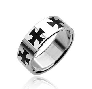 Stainless Steel Mens Black Iron Cross Band Ring Size 12 (7045)
