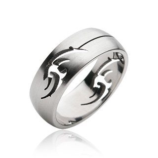Stainless Steel Mens Tribal Design Cut-out Band Ring Size 11 (017)