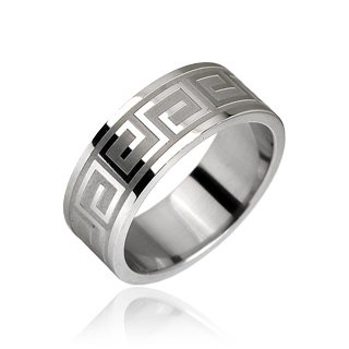 Stainless Steel Key Design Etched Mens Band Ring Size 9 (10286)
