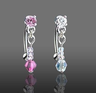 Reverse Dangle Pink Gem & Bead Eyebrow Curve Ring Bar 16 gauge 3/8" (325)