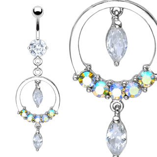 Jeweled Hoop Marquise Dangles Belly Button Navel Ring Bar 14 gauge (6349)