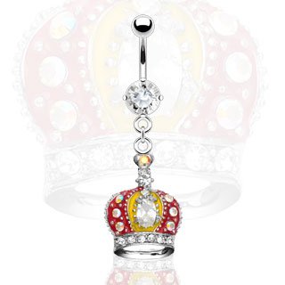 Jewelled Crown Belly Button Navel Ring Bar 14 gauge 3/8 (5193)