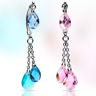 Pink Briolette Dangle Belly Button Navel Ring Bar 14 gauge 7/16 (1867)