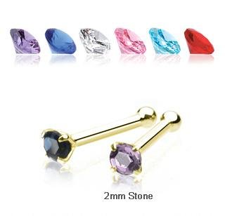 14k Yellow Gold Nose Stud with 2mm Prong Set Red CZ Screw Bone Ring (GDO03)