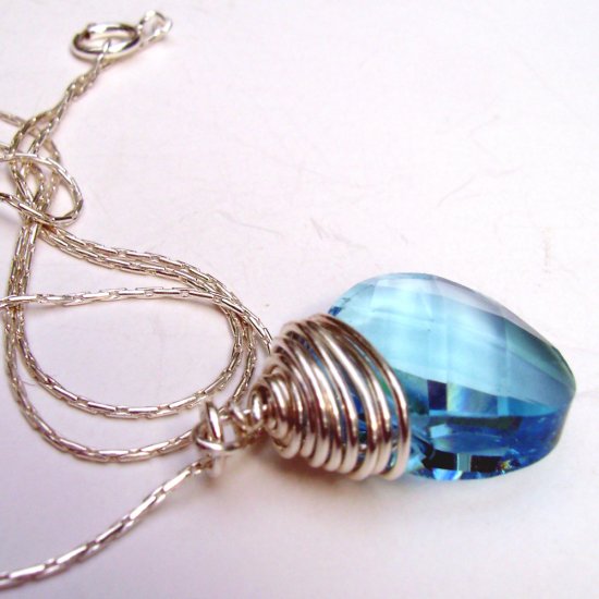 Sapphire Blue Swarovski Crystal Wire Wrapped Pendant