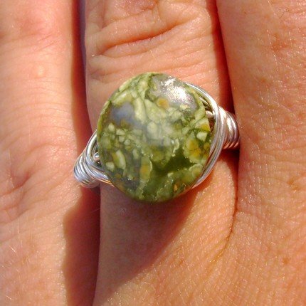 Gorgeous Rain Forest Jasper Wire Wrapped Ring