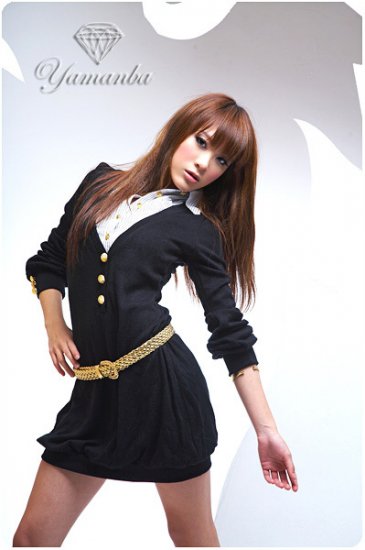Black Long Sleeve Gold Button with White BlouseTop