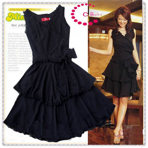 Classic Prom Cocktail Gown Black Chiffon Dress- SOLD OUT