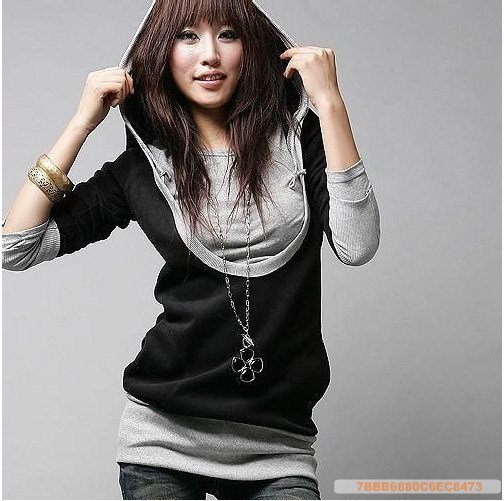 FREE SHIPPING (with coupon)~ Gray and Black Soft Cotton Hoddie Top