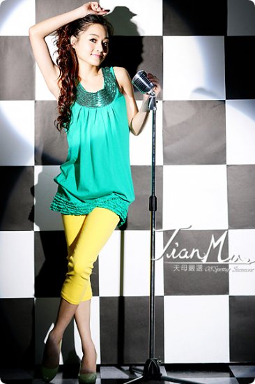 Shiny sexy cotton Long Top/ dress #1463 Green