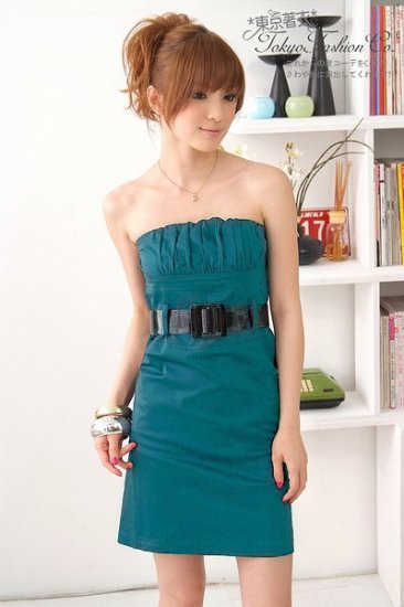 Low-cut cotton dress #1478 Blue