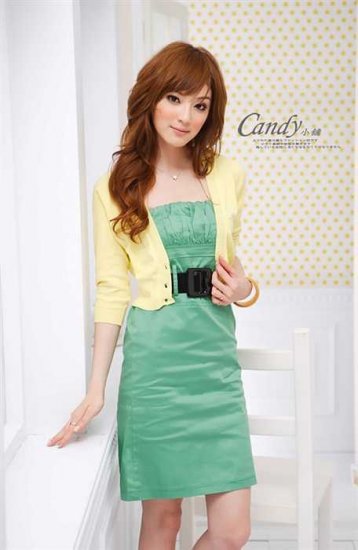 Low-cut cotton dress #1478 Green