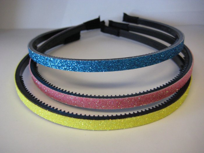 GLITTER HEADBANDS Thin 3-Pack *TURQUOISE-PINK-YELLOW*