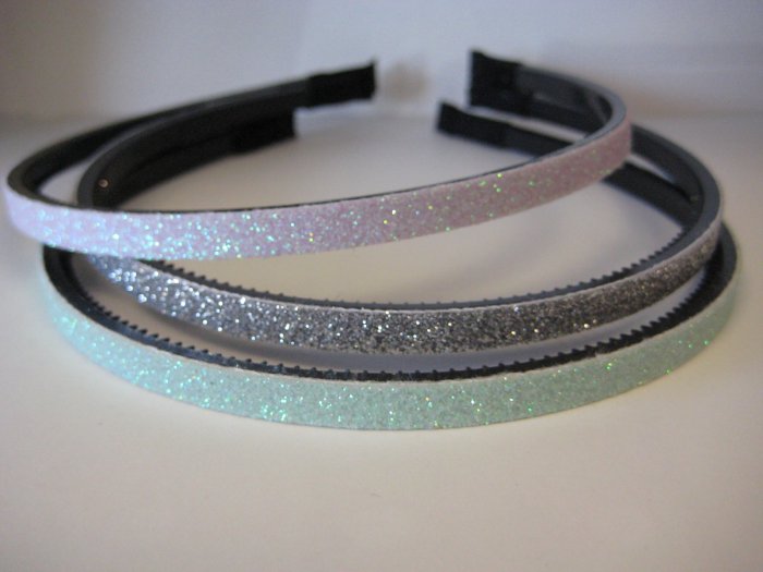 GLITTER HEADBANDS Thin 3-Pack *LAVENDER-SILVER-MINT GREEN*