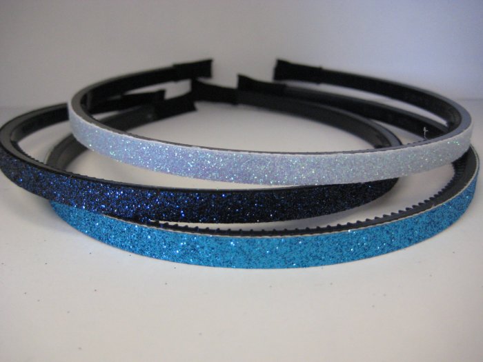 GLITTER HEADBANDS Thin 3-Pack *LIGHT BLUE-NAVY-TURQUOISE*