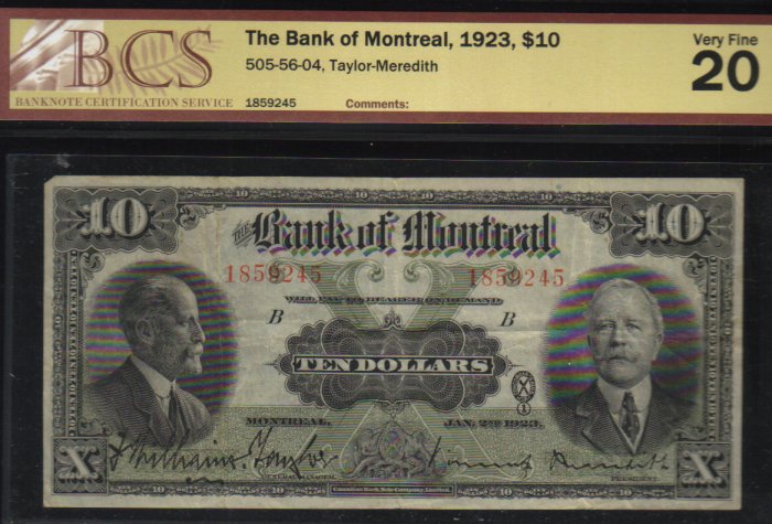1923 $10 BANK OF MONTREAL BCS 20