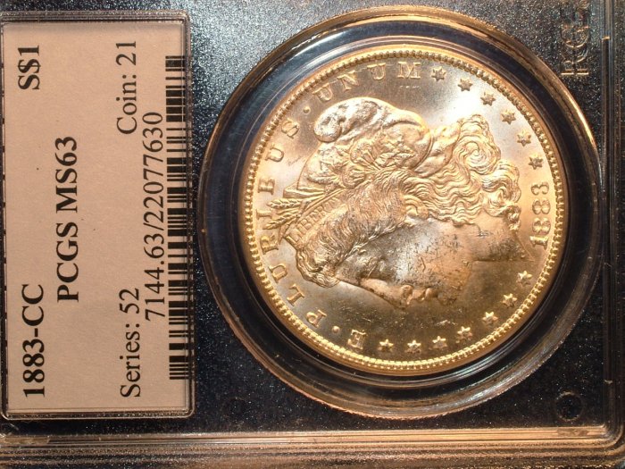 1883 CARSON CITY MORGAN SILVER DOLLAR MS63 PCGS CERTIFIED