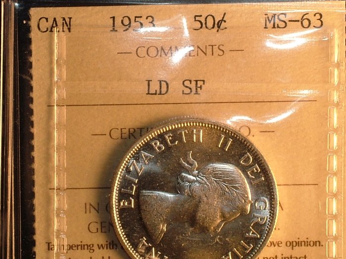 1953 CANADA 50 CENTS ld sf MS-63 ICCS CERTIFIED COIN